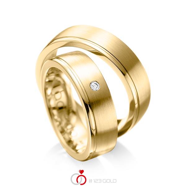 Set Klassieke trouwringen in geelgoud 14 kt. met in totaal 0,03 ct. Briljant tw/si van acredo - A-1095-4 Set Klassieke trouwringen in geelgoud 14 kt. met in totaal 0,03 ct. Briljant tw/si van acredo - A-1095-4