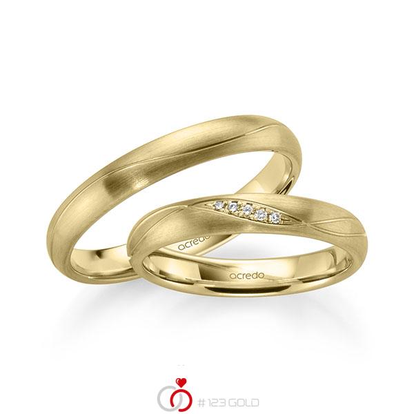 Set Klassieke trouwringen in geelgoud 14 kt. met in totaal 0,03 ct. Briljant tw/si van acredo - S-1254-2 Set Klassieke trouwringen in geelgoud 14 kt. met in totaal 0,03 ct. Briljant tw/si van acredo - S-1254-2