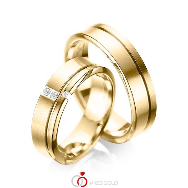 Set Klassieke trouwringen in geelgoud 14 kt. met in totaal 0,05 ct. Briljant tw/si van acredo - A-1088-4 Set Klassieke trouwringen in geelgoud 14 kt. met in totaal 0,05 ct. Briljant tw/si van acredo - A-1088-4