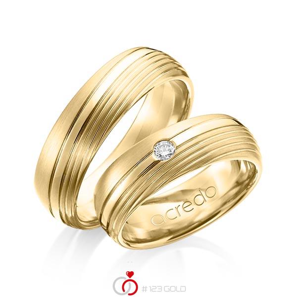 Set Klassieke trouwringen in geelgoud 14 kt. met in totaal 0,07 ct. Briljant tw/si van acredo - A-1151-5 Set Klassieke trouwringen in geelgoud 14 kt. met in totaal 0,07 ct. Briljant tw/si van acredo - A-1151-5