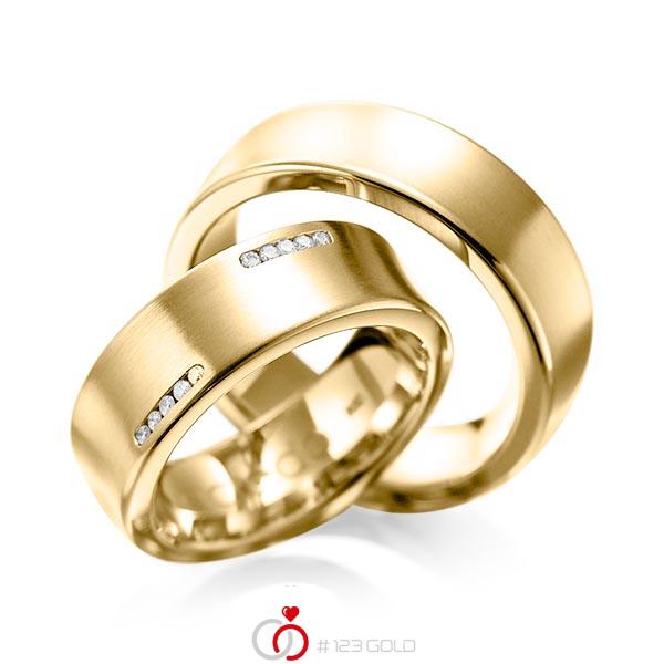 Set klassieke trouwringen in geelgoud 14 kt. met in totaal 0,15 ct. Briljant tw/si van acredo - A-1094-4 Set klassieke trouwringen in geelgoud 14 kt. met in totaal 0,15 ct. Briljant tw/si van acredo - A-1094-4