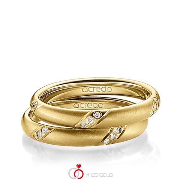Set klassieke trouwringen in geelgoud 14 kt. met in totaal 0,15 ct. Briljant tw/si van acredo - A-1391-9 Set klassieke trouwringen in geelgoud 14 kt. met in totaal 0,15 ct. Briljant tw/si van acredo - A-1391-9