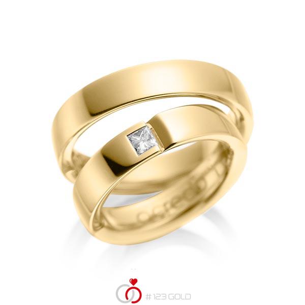 Set klassieke trouwringen in geelgoud 14 kt. met in totaal 0,15 ct. Princess-Diamant tw/si van acredo - A-1029-3 Set klassieke trouwringen in geelgoud 14 kt. met in totaal 0,15 ct. Princess-Diamant tw/si van acredo - A-1029-3
