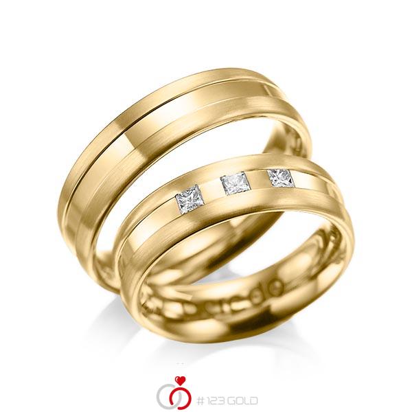 Set Klassieke trouwringen in geelgoud 14 kt. met in totaal 0,18 ct. Princess-Diamant tw/si van acredo - A-1021-5 Set Klassieke trouwringen in geelgoud 14 kt. met in totaal 0,18 ct. Princess-Diamant tw/si van acredo - A-1021-5