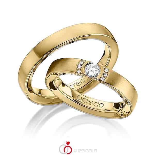 Set klassieke trouwringen in geelgoud 14 kt. met in totaal 0,27 ct. Briljant tw/si van acredo - A-1294-2 Set klassieke trouwringen in geelgoud 14 kt. met in totaal 0,27 ct. Briljant tw/si van acredo - A-1294-2
