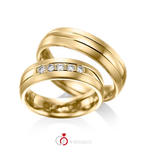 Set Klassieke trouwringen in geelgoud 14 kt. met in totaal 0,2 ct. Briljant tw/si van acredo - A-1001-4 Set Klassieke trouwringen in geelgoud 14 kt. met in totaal 0,2 ct. Briljant tw/si van acredo - A-1001-4
