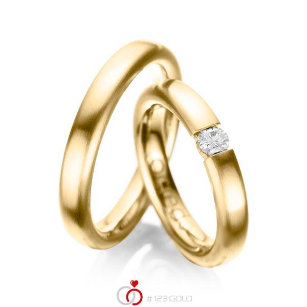 Set klassieke trouwringen in geelgoud 14 kt. met in totaal 0,2 ct. Briljant tw/si van acredo - A-1051-1 Set klassieke trouwringen in geelgoud 14 kt. met in totaal 0,2 ct. Briljant tw/si van acredo - A-1051-1