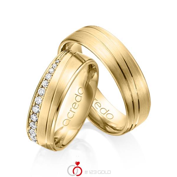 Set Klassieke trouwringen in geelgoud 14 kt. met in totaal 0,406 ct. Briljant tw/si van acredo - A-1152-5 Set Klassieke trouwringen in geelgoud 14 kt. met in totaal 0,406 ct. Briljant tw/si van acredo - A-1152-5
