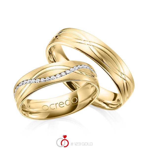 Set Klassieke trouwringen in geelgoud 14 kt. met in totaal 0,4 ct. Briljant tw/si van acredo - A-1163-2 Set Klassieke trouwringen in geelgoud 14 kt. met in totaal 0,4 ct. Briljant tw/si van acredo - A-1163-2