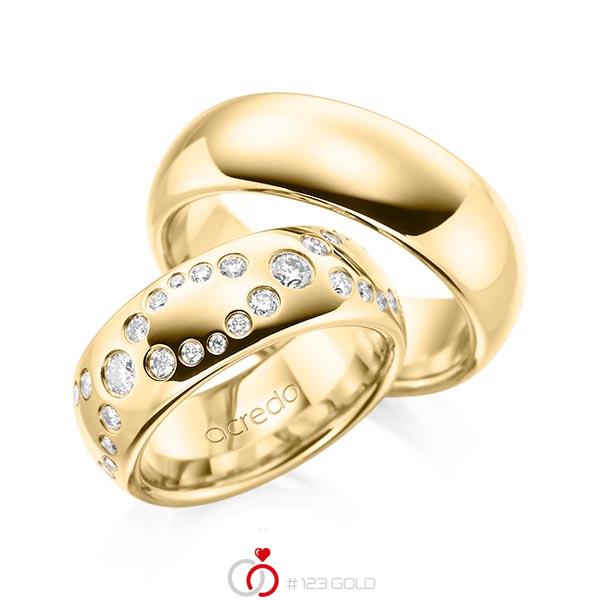 Set klassieke trouwringen in geelgoud 14 kt. met in totaal 1,45 ct. Briljant tw/si van acredo - A-1257-2 Set klassieke trouwringen in geelgoud 14 kt. met in totaal 1,45 ct. Briljant tw/si van acredo - A-1257-2