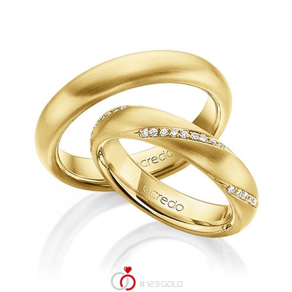 Set klassieke trouwringen in geelgoud 18 kt. met in totaal 0,225 ct. Briljant tw/si van acredo - A-1463-2 Set klassieke trouwringen in geelgoud 18 kt. met in totaal 0,225 ct. Briljant tw/si van acredo - A-1463-2