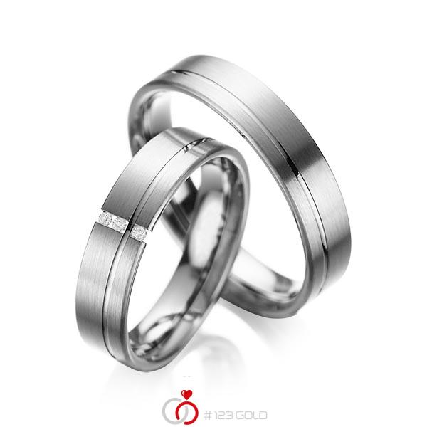 Set Klassieke trouwringen in grijsgoud 14 kt. met in totaal 0,03 ct. Briljant tw/si van acredo - A-1037-8 Set Klassieke trouwringen in grijsgoud 14 kt. met in totaal 0,03 ct. Briljant tw/si van acredo - A-1037-8