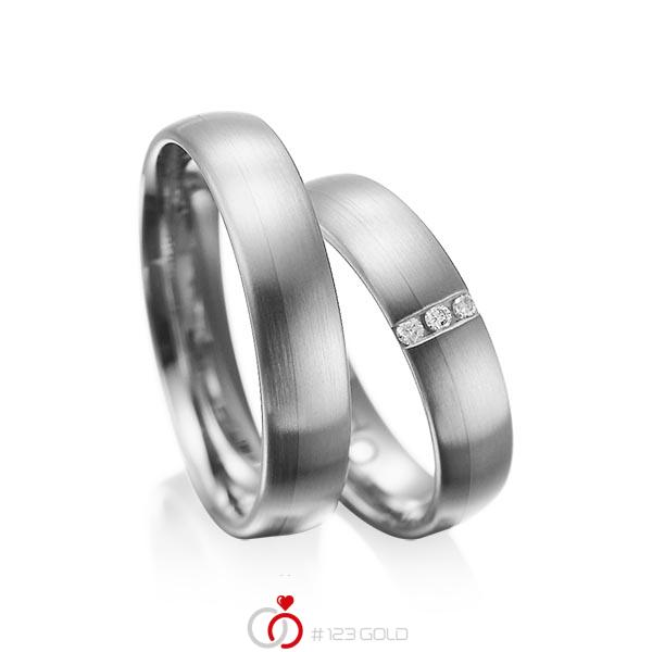 Set klassieke trouwringen in grijsgoud 14 kt. met in totaal 0,045 ct. Briljant tw/si van acredo - A-1010-7 Set klassieke trouwringen in grijsgoud 14 kt. met in totaal 0,045 ct. Briljant tw/si van acredo - A-1010-7