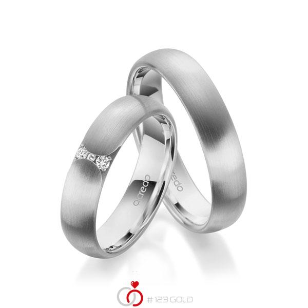 Set klassieke trouwringen in grijsgoud 14 kt. met in totaal 0,045 ct. Briljant tw/si van acredo - A-1955-5 Set klassieke trouwringen in grijsgoud 14 kt. met in totaal 0,045 ct. Briljant tw/si van acredo - A-1955-5