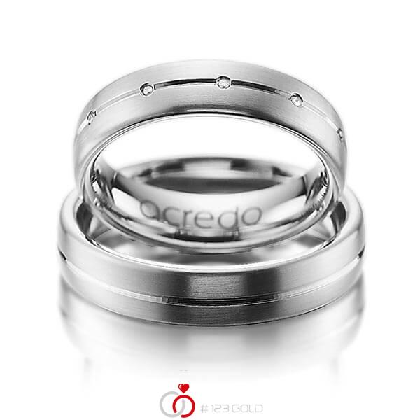 Set Klassieke trouwringen in grijsgoud 14 kt. met in totaal 0,055 ct. Briljant tw/si van acredo - A-1013-2 Set Klassieke trouwringen in grijsgoud 14 kt. met in totaal 0,055 ct. Briljant tw/si van acredo - A-1013-2