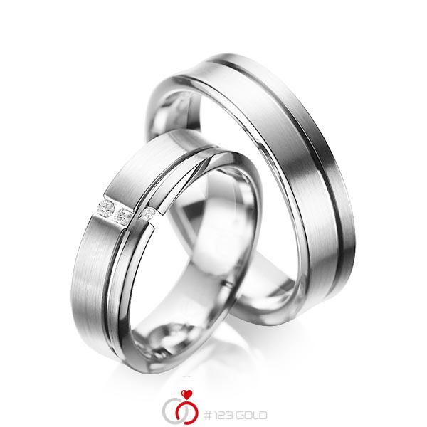 Set Klassieke trouwringen in grijsgoud 14 kt. met in totaal 0,05 ct. Briljant tw/si van acredo - A-1088-2 Set Klassieke trouwringen in grijsgoud 14 kt. met in totaal 0,05 ct. Briljant tw/si van acredo - A-1088-2