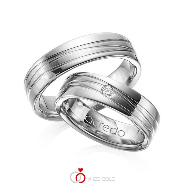 Set Klassieke trouwringen in grijsgoud 14 kt. met in totaal 0,05 ct. Briljant tw/si van acredo - A-1154-11 Set Klassieke trouwringen in grijsgoud 14 kt. met in totaal 0,05 ct. Briljant tw/si van acredo - A-1154-11