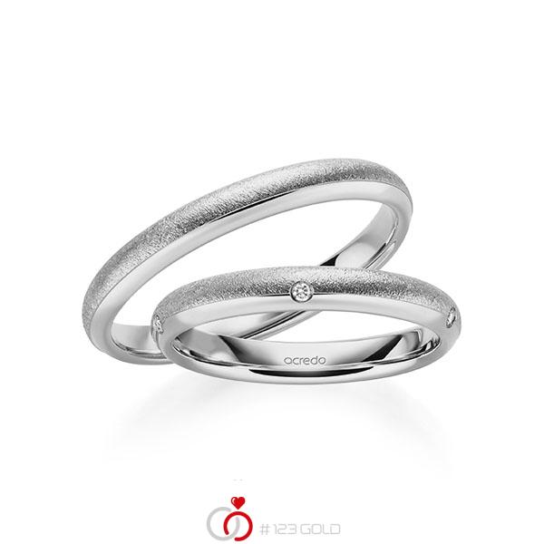 Set Klassieke trouwringen in grijsgoud 14 kt. met in totaal 0,05 ct. Briljant tw/si van acredo - S-1257-2 Set Klassieke trouwringen in grijsgoud 14 kt. met in totaal 0,05 ct. Briljant tw/si van acredo - S-1257-2