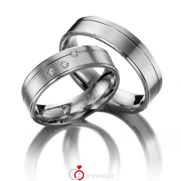 Set Klassieke trouwringen in grijsgoud 14 kt. met in totaal 0,06 ct. Briljant tw/si - NP-1011-4 Set Klassieke trouwringen in grijsgoud 14 kt. met in totaal 0,06 ct. Briljant tw/si - NP-1011-4