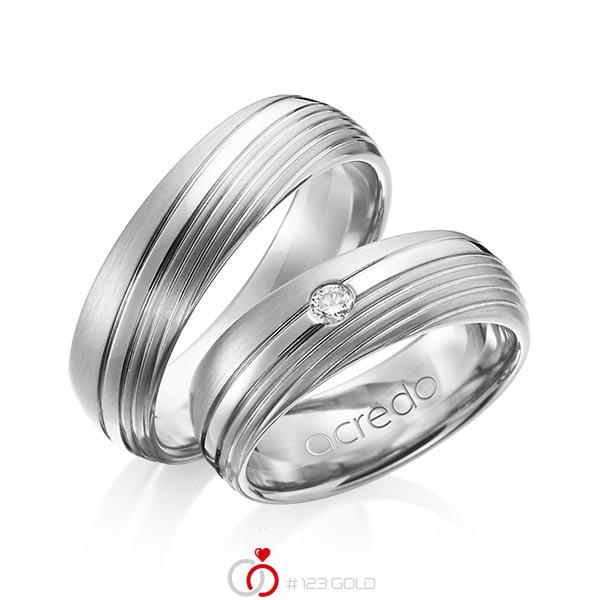 Set Klassieke trouwringen in grijsgoud 14 kt. met in totaal 0,07 ct. Briljant tw/si van acredo - A-1151-11 Set Klassieke trouwringen in grijsgoud 14 kt. met in totaal 0,07 ct. Briljant tw/si van acredo - A-1151-11