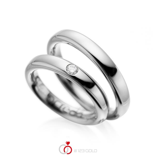 Set klassieke trouwringen in grijsgoud 14 kt. met in totaal 0,08 ct. Briljant tw/si van acredo - A-1008-3 Set klassieke trouwringen in grijsgoud 14 kt. met in totaal 0,08 ct. Briljant tw/si van acredo - A-1008-3