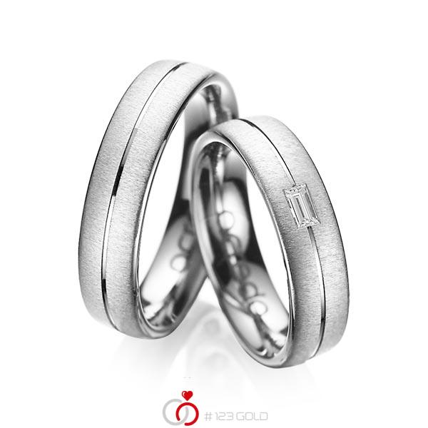 Set Klassieke trouwringen in grijsgoud 14 kt. met in totaal 0,12 ct. Baguette-Diamant tw,vs van acredo - A-1019-4 Set Klassieke trouwringen in grijsgoud 14 kt. met in totaal 0,12 ct. Baguette-Diamant tw,vs van acredo - A-1019-4