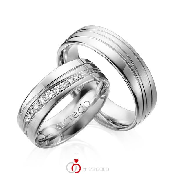 Set Klassieke trouwringen in grijsgoud 14 kt. met in totaal 0,146 ct. Briljant tw/si van acredo - A-1164-3 Set Klassieke trouwringen in grijsgoud 14 kt. met in totaal 0,146 ct. Briljant tw/si van acredo - A-1164-3