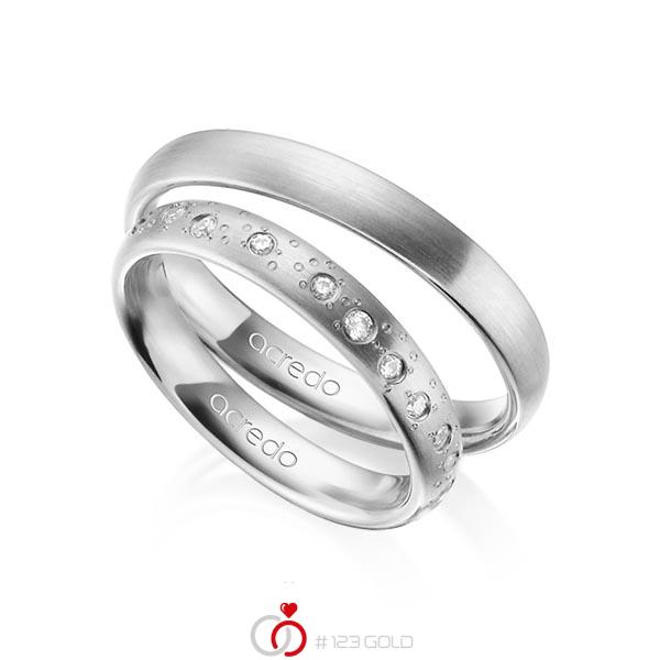 Set klassieke trouwringen in grijsgoud 14 kt. met in totaal 0,221 ct. Briljant tw/si van acredo - A-1297-2 Set klassieke trouwringen in grijsgoud 14 kt. met in totaal 0,221 ct. Briljant tw/si van acredo - A-1297-2