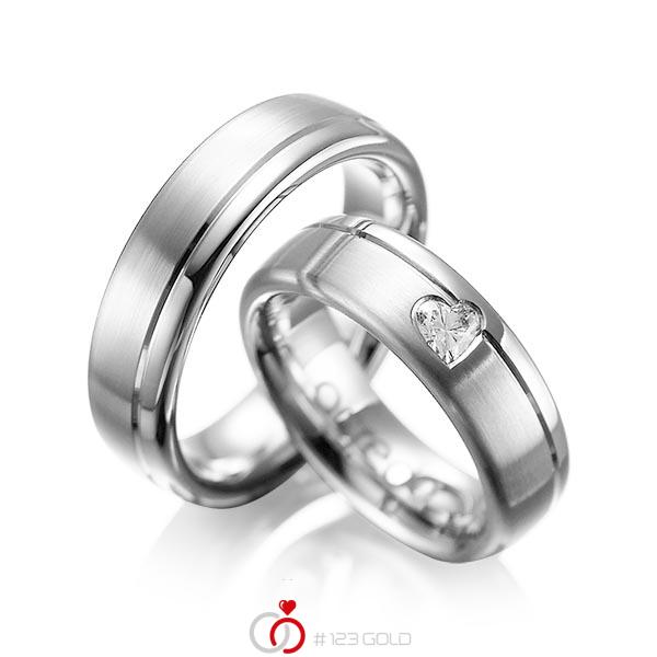 Set Klassieke trouwringen in grijsgoud 14 kt. met in totaal 0,22 ct. Hart-Diamant tw,vs van acredo - A-1045-4 Set Klassieke trouwringen in grijsgoud 14 kt. met in totaal 0,22 ct. Hart-Diamant tw,vs van acredo - A-1045-4