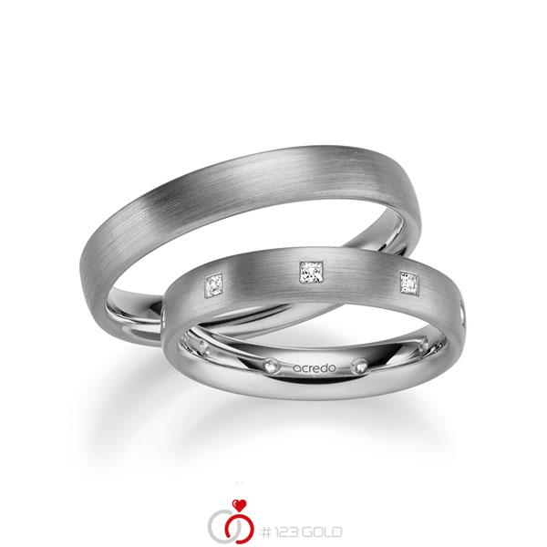 Set klassieke trouwringen in grijsgoud 14 kt. met in totaal 0,27 ct. Princess-Diamant tw/si van acredo - A-1004-12 Set klassieke trouwringen in grijsgoud 14 kt. met in totaal 0,27 ct. Princess-Diamant tw/si van acredo - A-1004-12