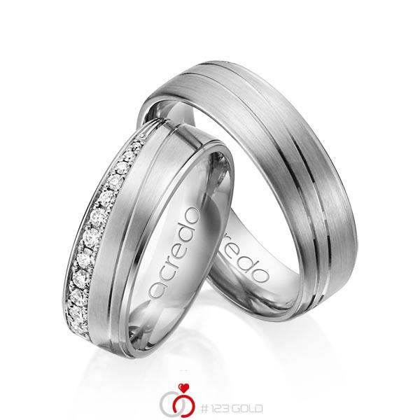 Set Klassieke trouwringen in grijsgoud 14 kt. met in totaal 0,406 ct. Briljant tw/si van acredo - A-1152-11 Set Klassieke trouwringen in grijsgoud 14 kt. met in totaal 0,406 ct. Briljant tw/si van acredo - A-1152-11