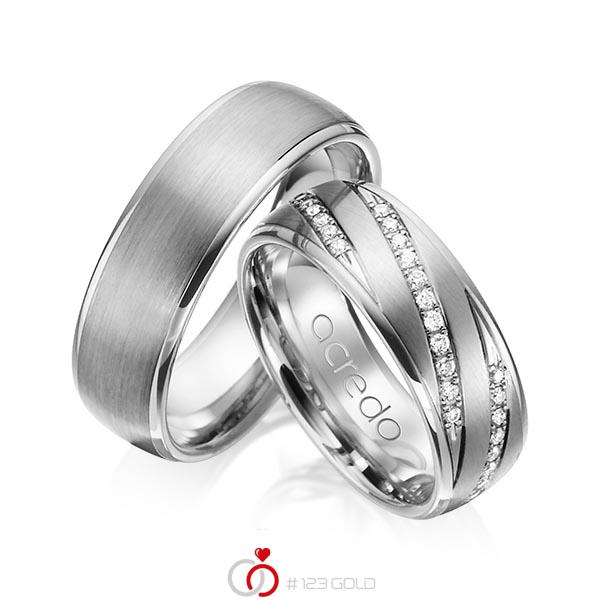 Set Klassieke trouwringen in grijsgoud 14 kt. met in totaal 0,44 ct. Briljant tw/si van acredo - A-1150-11 Set Klassieke trouwringen in grijsgoud 14 kt. met in totaal 0,44 ct. Briljant tw/si van acredo - A-1150-11