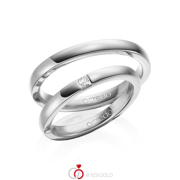 Set klassieke trouwringen in grijsgoud 18 kt. met in totaal 0,07 ct. Princess-Diamant tw/si van acredo - A-1460-2 Set klassieke trouwringen in grijsgoud 18 kt. met in totaal 0,07 ct. Princess-Diamant tw/si van acredo - A-1460-2
