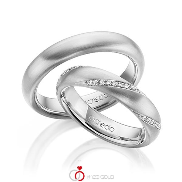 Set klassieke trouwringen in grijsgoud 18 kt. met in totaal 0,225 ct. Briljant tw/si van acredo - A-1463-3 Set klassieke trouwringen in grijsgoud 18 kt. met in totaal 0,225 ct. Briljant tw/si van acredo - A-1463-3