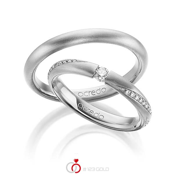 Set klassieke trouwringen in grijsgoud 18 kt. met in totaal 0,325 ct. Briljant tw/si r,if van acredo - A-1462-3 Set klassieke trouwringen in grijsgoud 18 kt. met in totaal 0,325 ct. Briljant tw/si r,if van acredo - A-1462-3