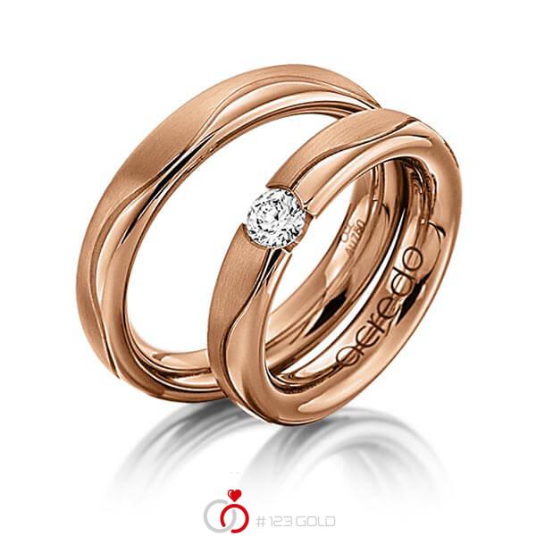 Set Klassieke trouwringen in roodgoud 14 kt. met 0,3 ct. Briljant tw/si van acredo - A-1120-14 Set Klassieke trouwringen in roodgoud 14 kt. met 0,3 ct. Briljant tw/si van acredo - A-1120-14