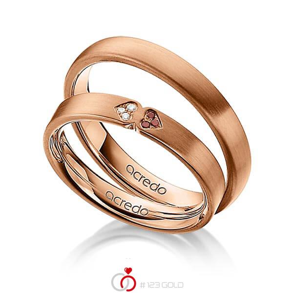 Set klassieke trouwringen in roodgoud 14 kt. met in totaal 0,03 ct. Briljant Red Cherry tw/si van acredo - A-1244-4 Set klassieke trouwringen in roodgoud 14 kt. met in totaal 0,03 ct. Briljant Red Cherry tw/si van acredo - A-1244-4