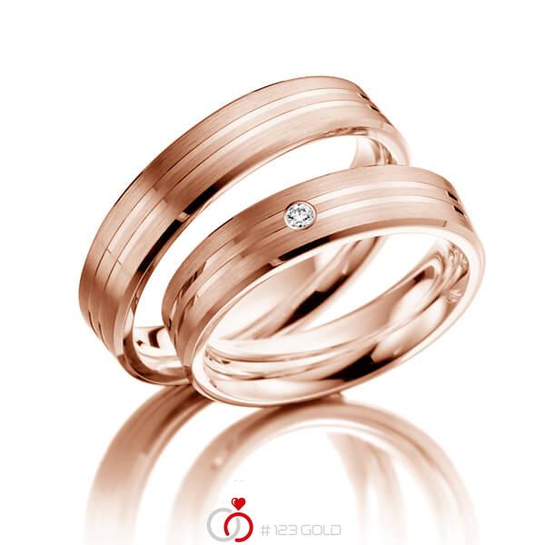 Set Klassieke trouwringen in roodgoud 14 kt. met in totaal 0,03 ct. Briljant tw/si - NP-1127-3 Set Klassieke trouwringen in roodgoud 14 kt. met in totaal 0,03 ct. Briljant tw/si - NP-1127-3