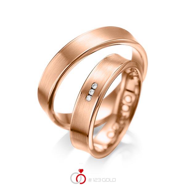 Set Klassieke trouwringen in roodgoud 14 kt. met in totaal 0,03 ct. Briljant tw/si van acredo - A-1055-11 Set Klassieke trouwringen in roodgoud 14 kt. met in totaal 0,03 ct. Briljant tw/si van acredo - A-1055-11