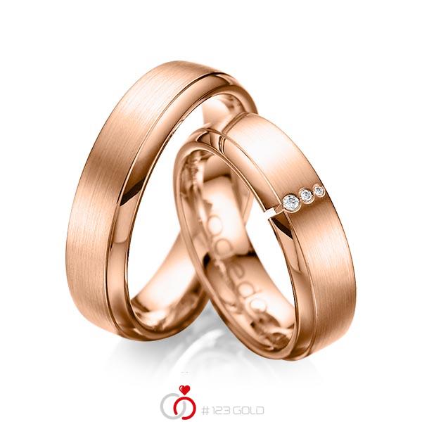 Set Klassieke trouwringen in roodgoud 14 kt. met in totaal 0,03 ct. Briljant tw/si van acredo - A-1067-10 Set Klassieke trouwringen in roodgoud 14 kt. met in totaal 0,03 ct. Briljant tw/si van acredo - A-1067-10