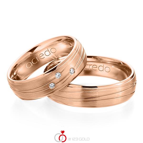 Set Klassieke trouwringen in roodgoud 14 kt. met in totaal 0,045 ct. Briljant tw/si van acredo - A-1157-4 Set Klassieke trouwringen in roodgoud 14 kt. met in totaal 0,045 ct. Briljant tw/si van acredo - A-1157-4