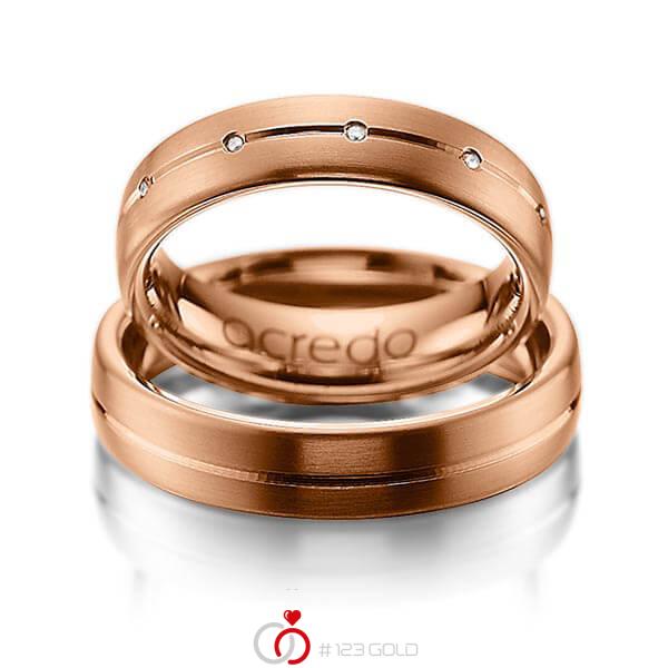 Set Klassieke trouwringen in roodgoud 14 kt. met in totaal 0,055 ct. Briljant tw/si van acredo - A-1013-5 Set Klassieke trouwringen in roodgoud 14 kt. met in totaal 0,055 ct. Briljant tw/si van acredo - A-1013-5