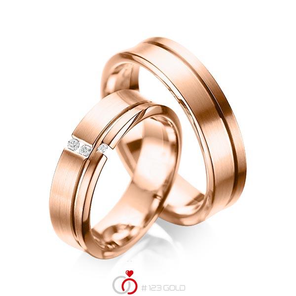 Set Klassieke trouwringen in roodgoud 14 kt. met in totaal 0,05 ct. Briljant tw/si van acredo - A-1088-6 Set Klassieke trouwringen in roodgoud 14 kt. met in totaal 0,05 ct. Briljant tw/si van acredo - A-1088-6