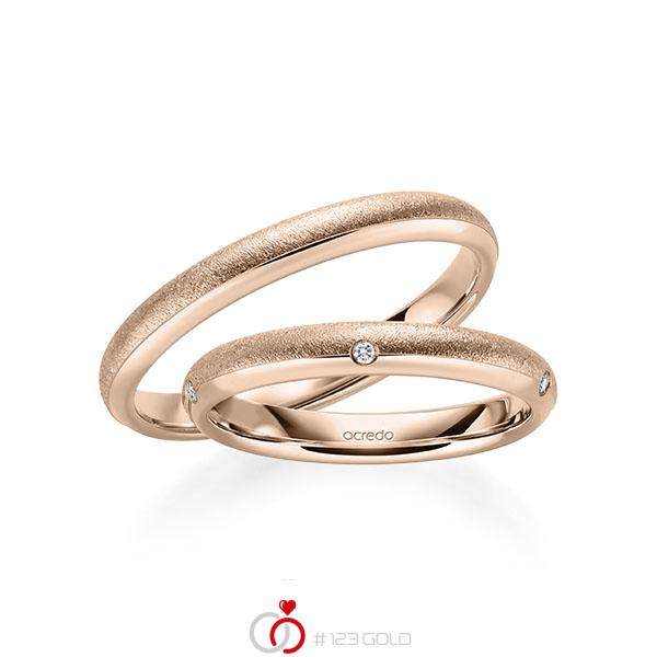 Set Klassieke trouwringen in roodgoud 14 kt. met in totaal 0,05 ct. Briljant tw/si van acredo - S-1257-4 Set Klassieke trouwringen in roodgoud 14 kt. met in totaal 0,05 ct. Briljant tw/si van acredo - S-1257-4