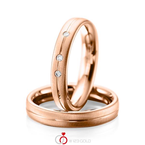Set Klassieke trouwringen in roodgoud 14 kt. met in totaal 0,06 ct. Briljant tw/si van acredo - A-1086-10 Set Klassieke trouwringen in roodgoud 14 kt. met in totaal 0,06 ct. Briljant tw/si van acredo - A-1086-10