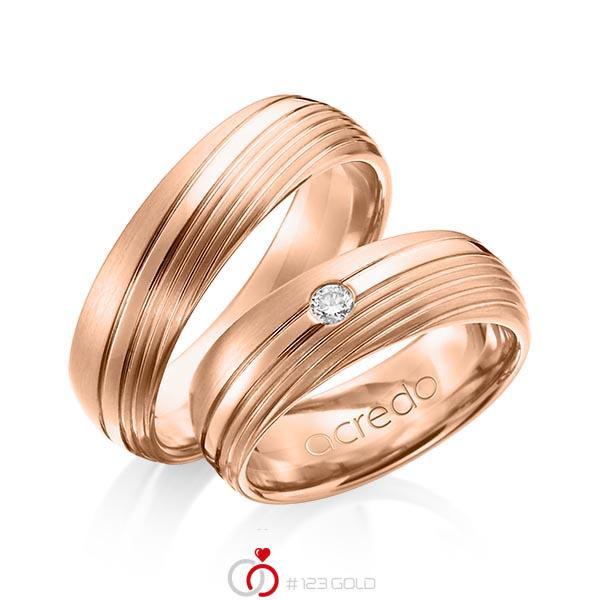 Set Klassieke trouwringen in roodgoud 14 kt. met in totaal 0,07 ct. Briljant tw/si van acredo - A-1151-7 Set Klassieke trouwringen in roodgoud 14 kt. met in totaal 0,07 ct. Briljant tw/si van acredo - A-1151-7