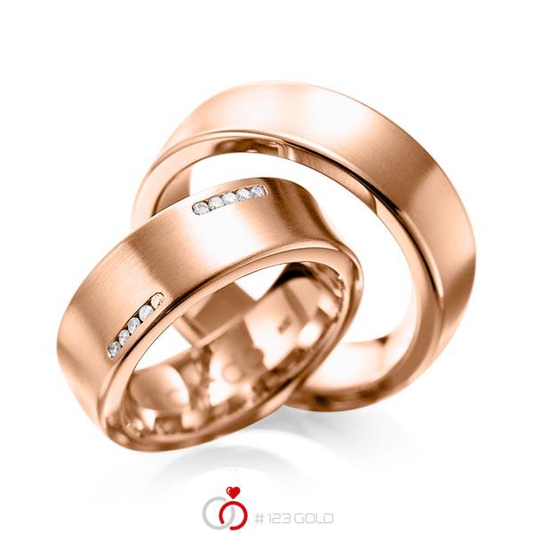 Set klassieke trouwringen in roodgoud 14 kt. met in totaal 0,15 ct. Briljant tw/si van acredo - A-1094-6 Set klassieke trouwringen in roodgoud 14 kt. met in totaal 0,15 ct. Briljant tw/si van acredo - A-1094-6