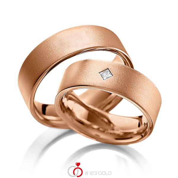 Set klassieke trouwringen in roodgoud 14 kt. met in totaal 0,1 ct. Princess-Diamant tw,vs van acredo - A-1093-6 Set klassieke trouwringen in roodgoud 14 kt. met in totaal 0,1 ct. Princess-Diamant tw,vs van acredo - A-1093-6