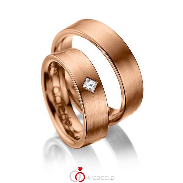 Set klassieke trouwringen in roodgoud 14 kt. met in totaal 0,1 ct. Princess-Diamant tw/si van acredo - A-1020-6 Set klassieke trouwringen in roodgoud 14 kt. met in totaal 0,1 ct. Princess-Diamant tw/si van acredo - A-1020-6