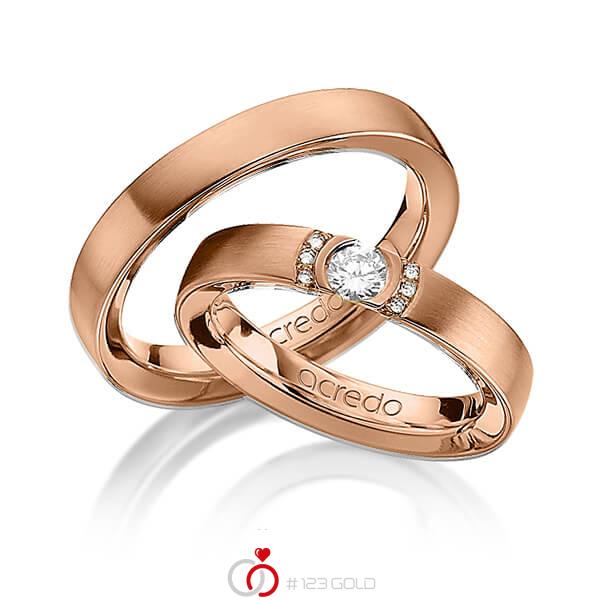 Set klassieke trouwringen in roodgoud 14 kt. met in totaal 0,27 ct. Briljant tw/si van acredo - A-1294-5 Set klassieke trouwringen in roodgoud 14 kt. met in totaal 0,27 ct. Briljant tw/si van acredo - A-1294-5